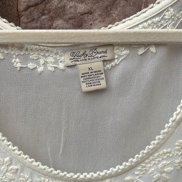 Lucky Brand Embroidered Sheer Blouse Top Short Sleeve Size XL Boho - Picture 2 of 8